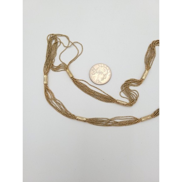 Vintage Signed Long Monet Multi Strand Necklace 8 Gold Tone Small Beaded Chains - Picture 4 of 6